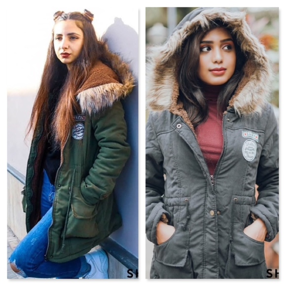 Hooded Faux Fur Drawstring Navy Parka Jacket - Picture 6 of 11